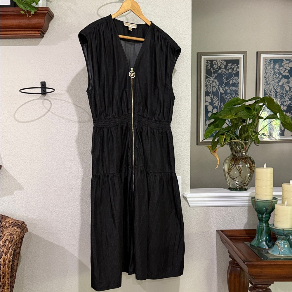 NWOT Michael Kors washed Black denim Midi Dress size XL